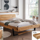 Balkenbett Lund Wildeiche mit Holzkopfteil und Metall-Holz-Kufen, Set mit 2-Nachttischen und 2-Bettkästen