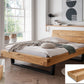 Balkenbett Lund Wildeiche mit Holzkopfteil und Metall-Kufen, Set mit 2 Nachttischen und 2 Bettkästen